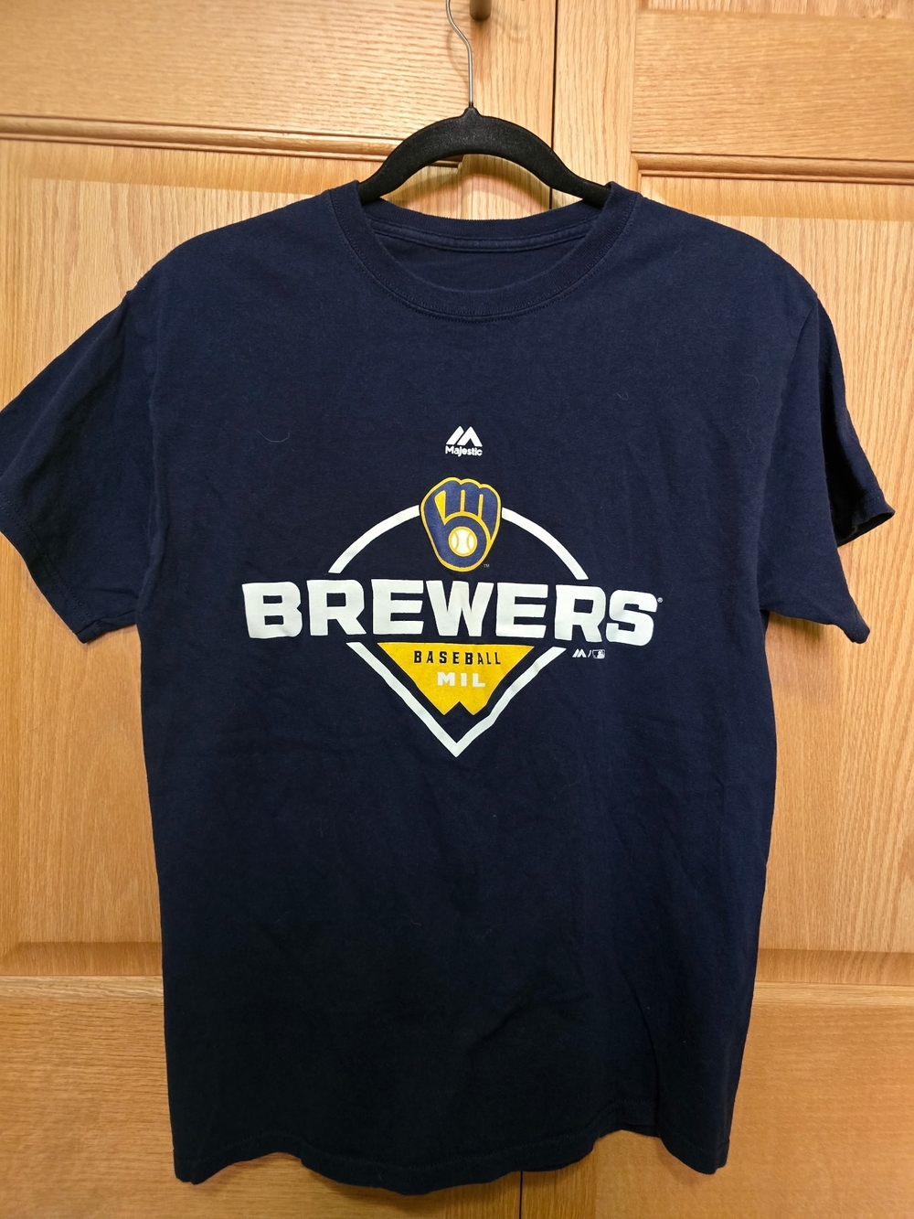 Majestic Navy Crewneck Tee with Brewers Logo